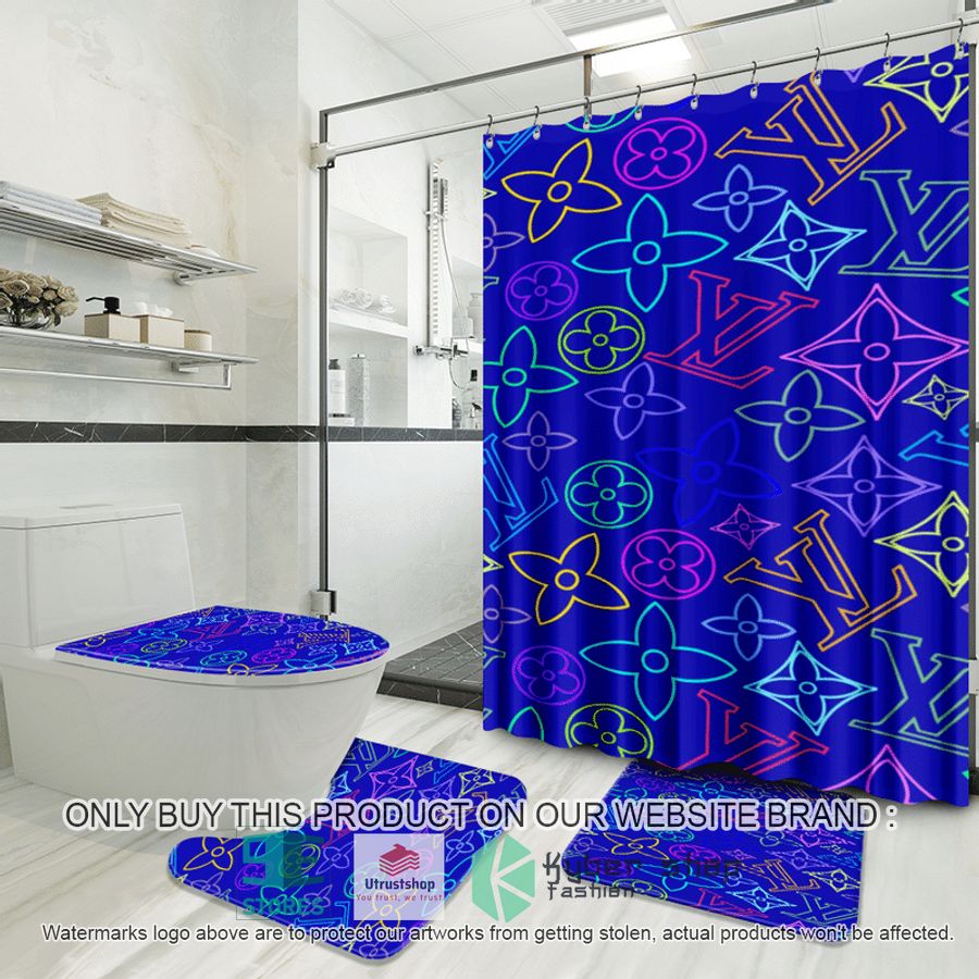 louis vuitton fashion brand blue shower curtain sets 1 50927