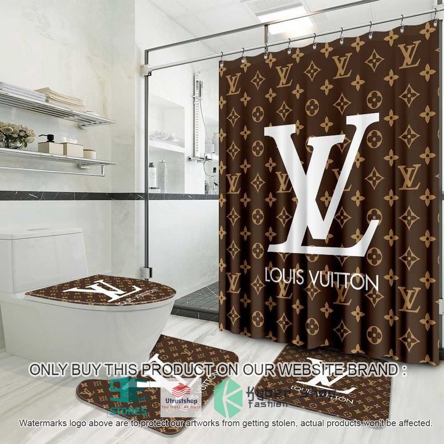 louis vuitton fashion brand brown shower curtain sets 1 34980
