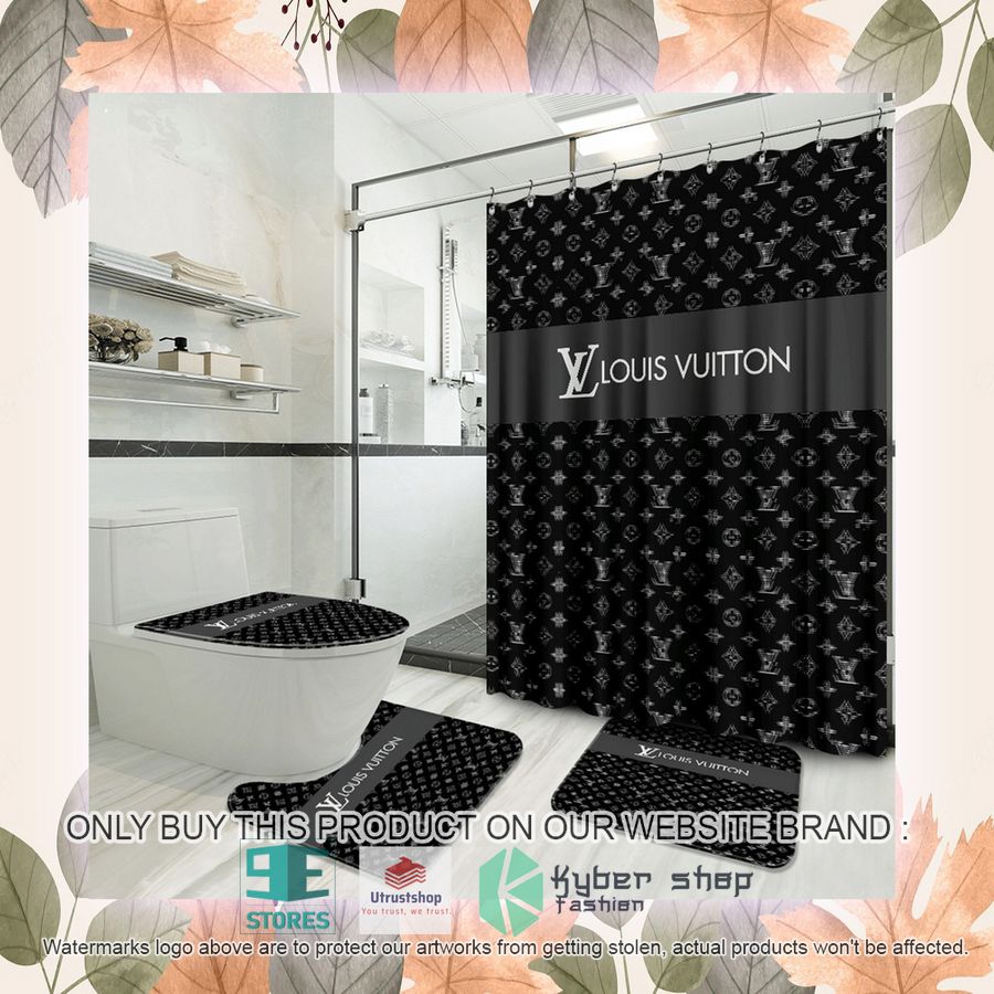 louis vuitton fashion logo black shower curtain sets 2 73416