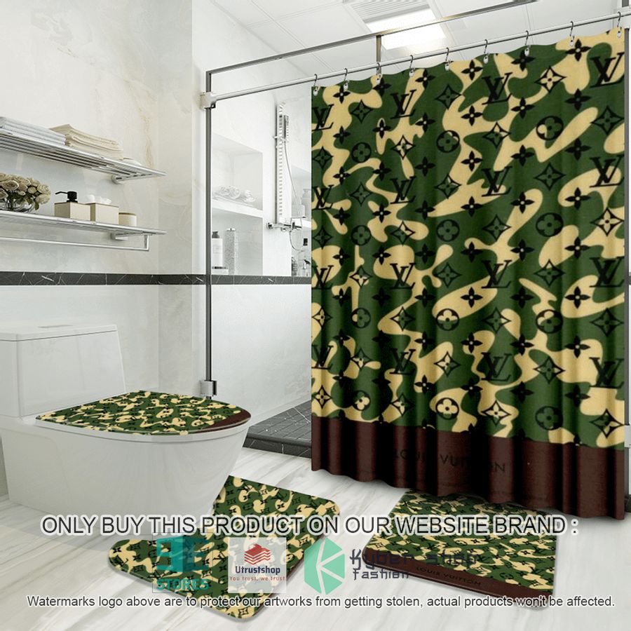 louis vuitton green camo shower curtain sets 1 60341