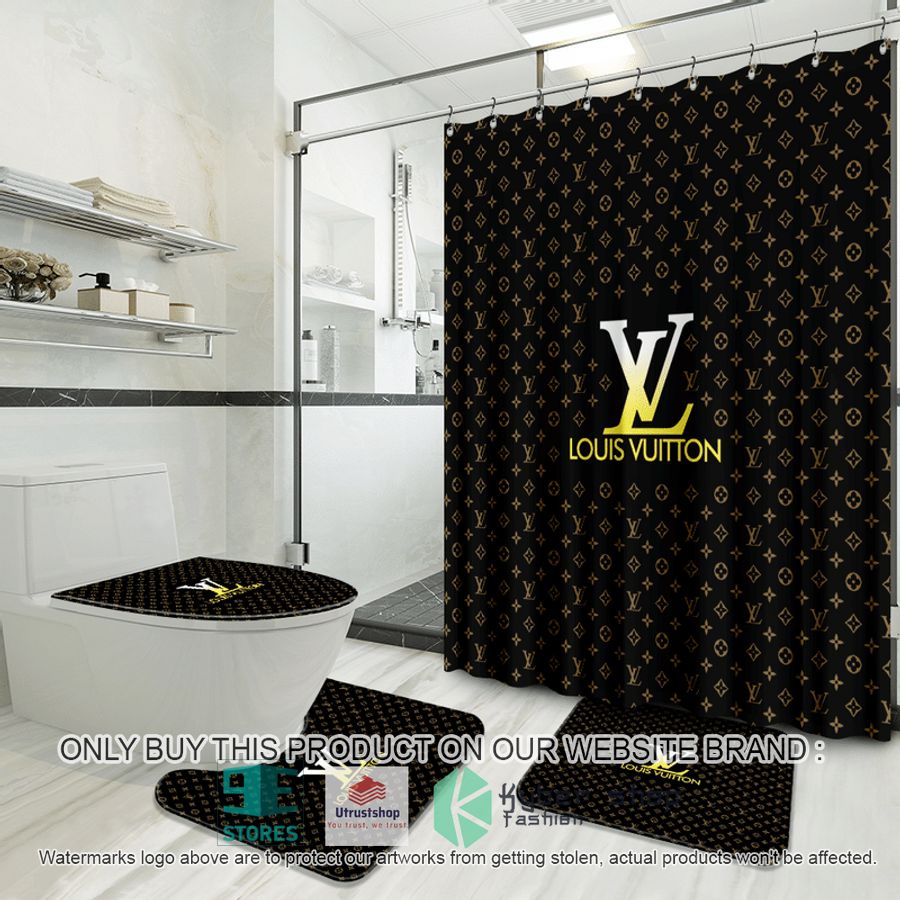 louis vuitton logo brand black shower curtain sets 1 48213