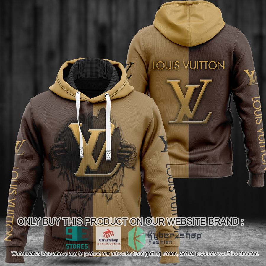 louis vuitton logo yellow brown 3d hoodie 1 3085