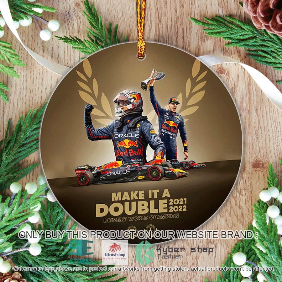 max verstappen make it a double 2021 2022 drivers world champion christmas ornament 1 13156