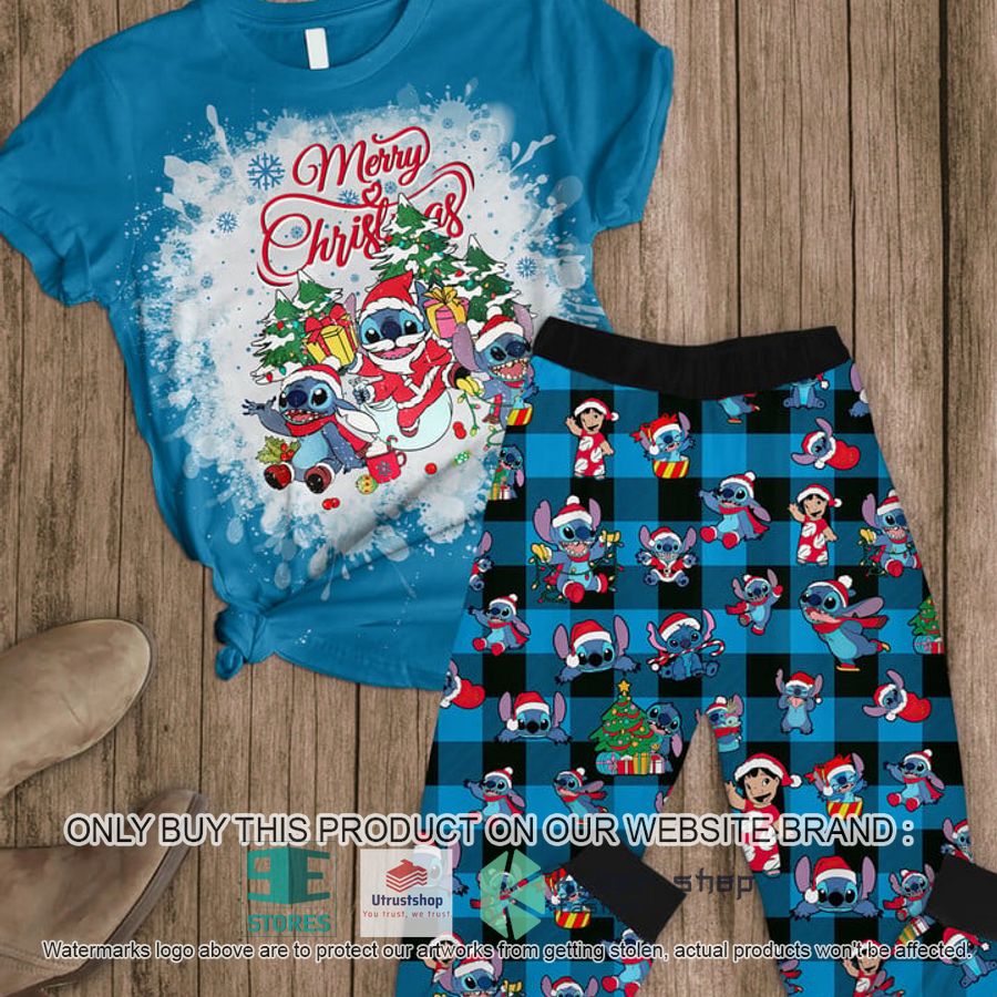 merry christmas stitch blue pajamas set 1 67835