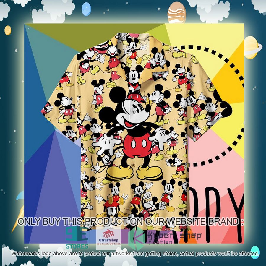 mickey mouse collage art yellow hawaiian shirt 2 97076