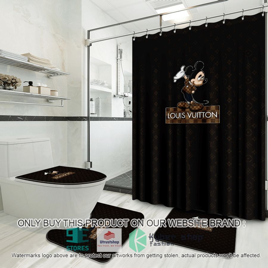 mickey mouse louis vuitton logo black shower curtain sets 1 81277