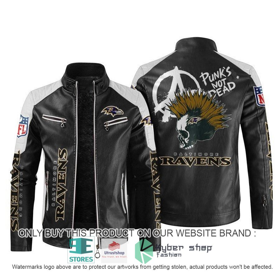 nfl baltimore ravens punks not dead skull block leather jacket 1 18330
