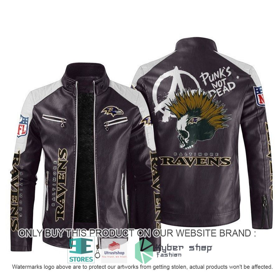 nfl baltimore ravens punks not dead skull block leather jacket 2 35525