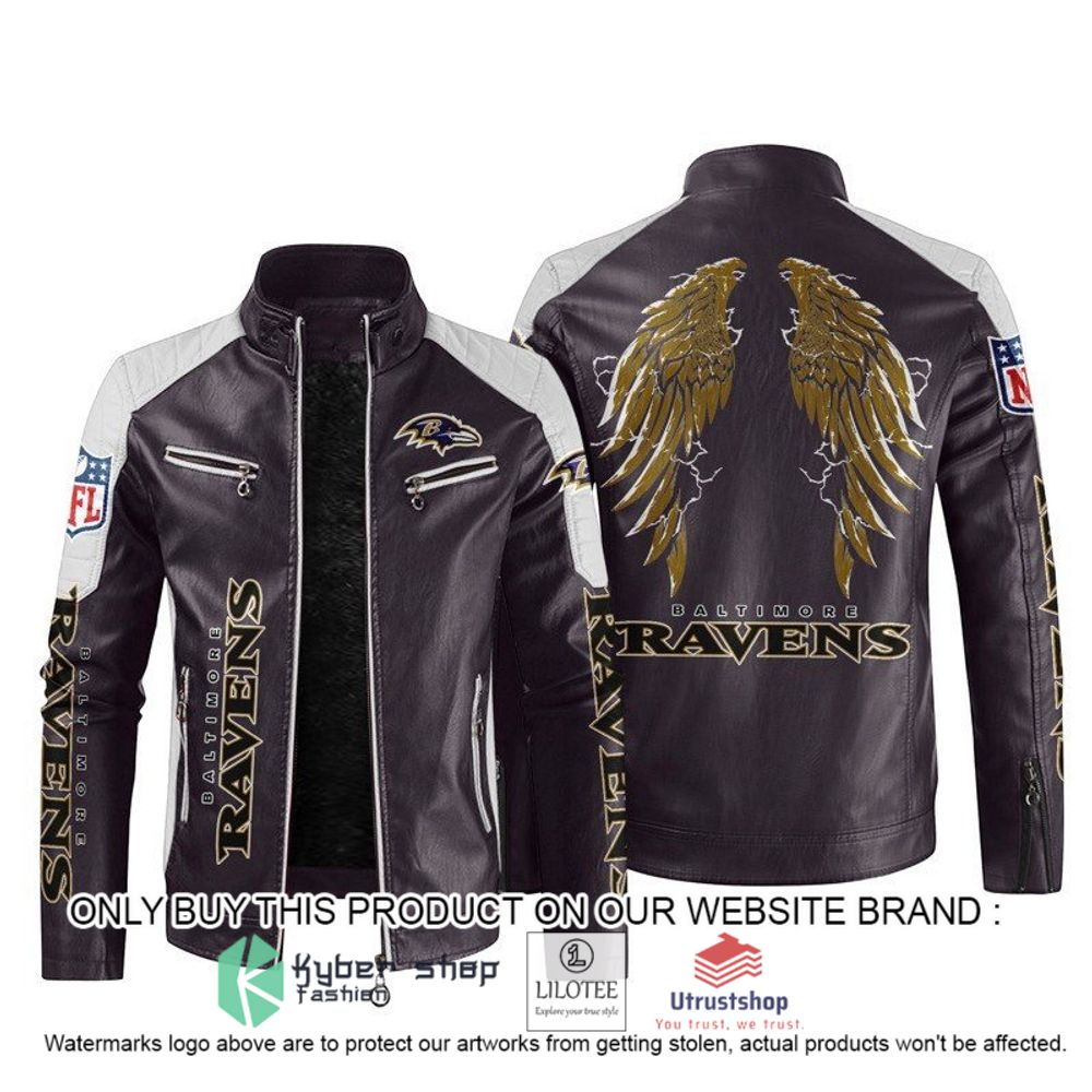nfl baltimore ravens wings motor block leather jacket 2 11284