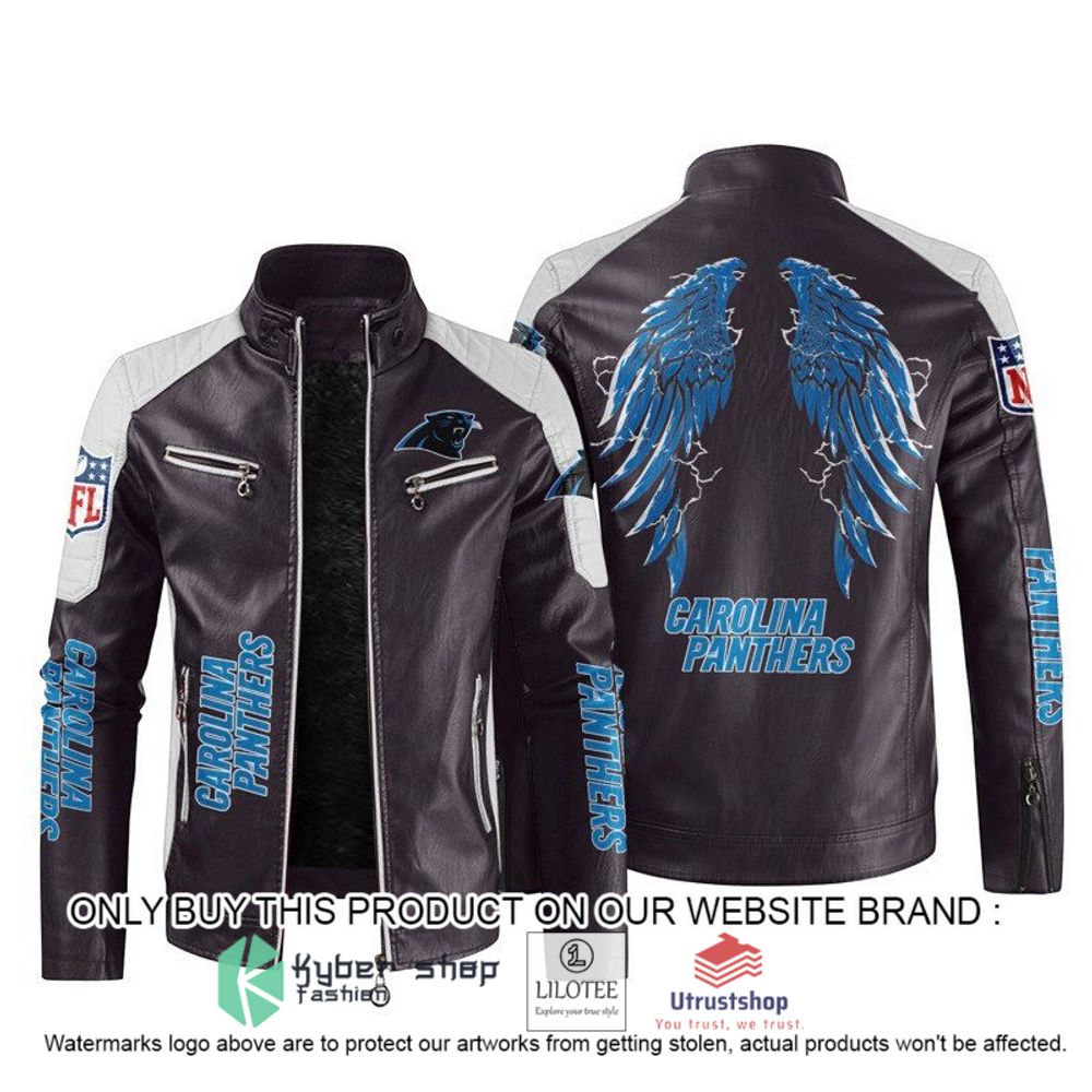 nfl carolina panthers wings motor block leather jacket 2 61644