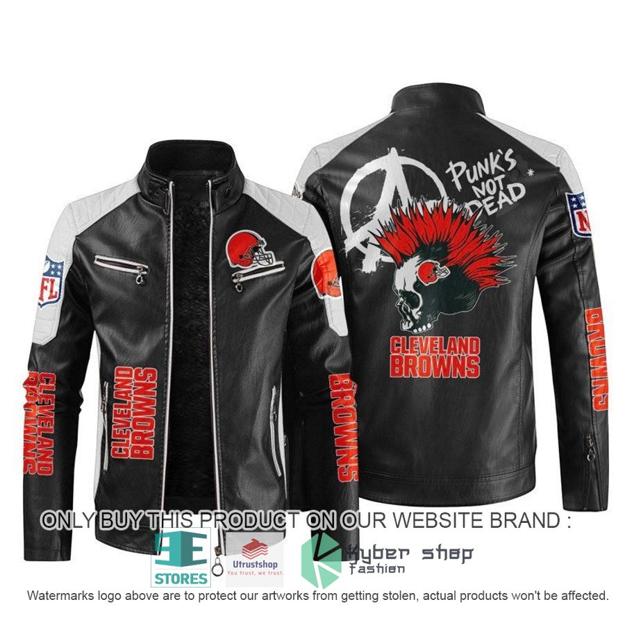 nfl cleveland browns punks not dead skull block leather jacket 1 85806