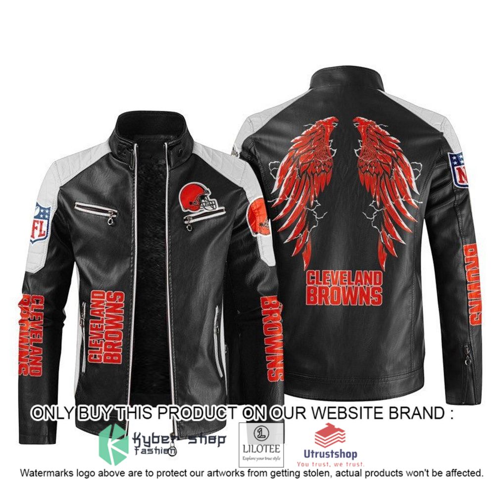 nfl cleveland browns wings motor block leather jacket 1 77838