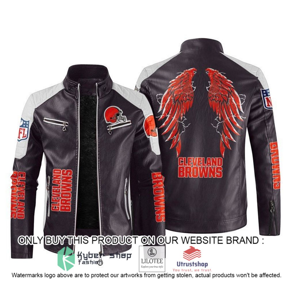 nfl cleveland browns wings motor block leather jacket 2 78778