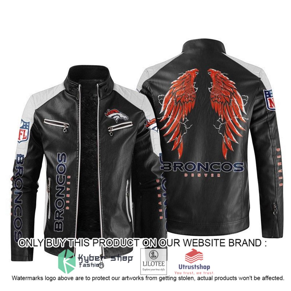 nfl denver broncos wings motor block leather jacket 1 97415