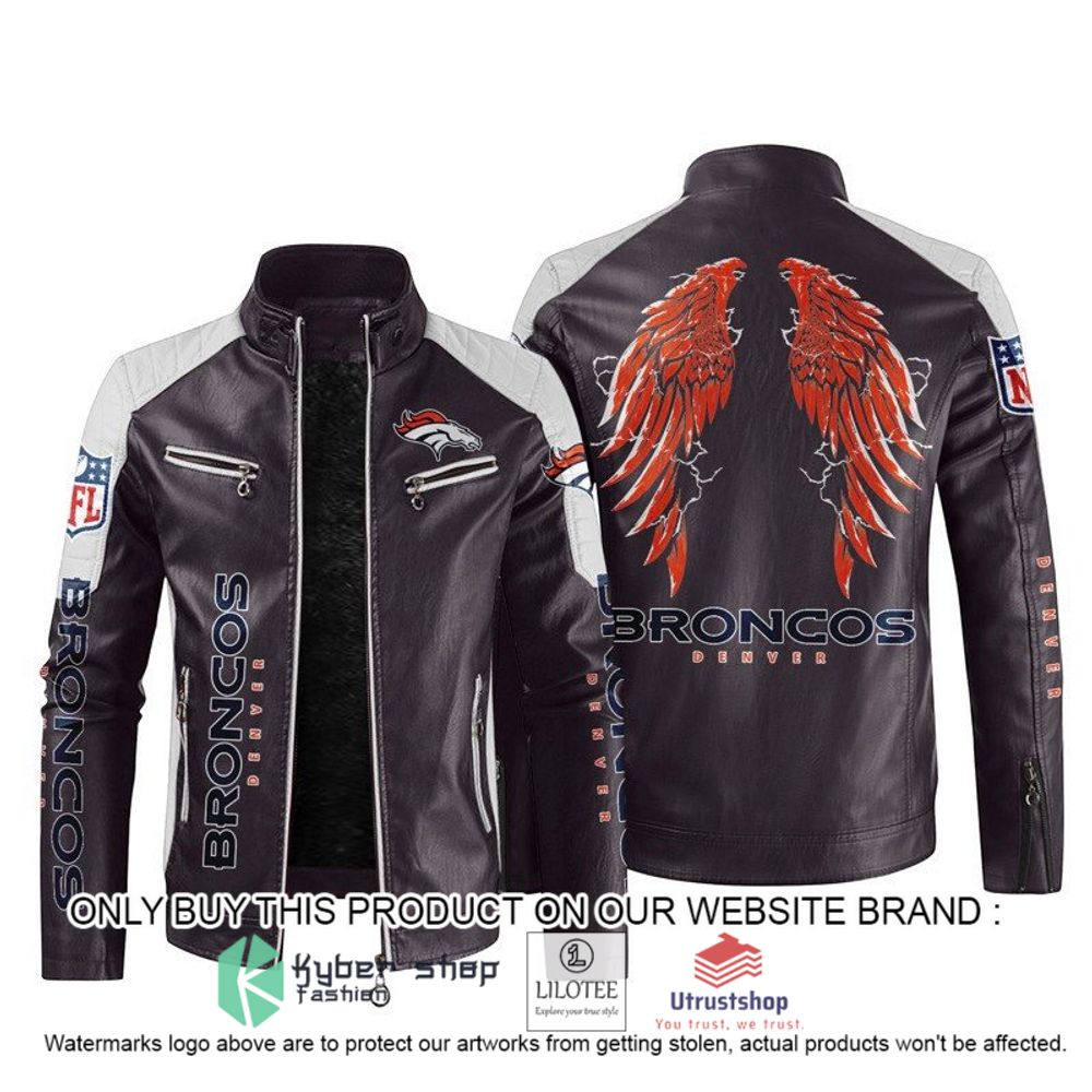 nfl denver broncos wings motor block leather jacket 2 5277