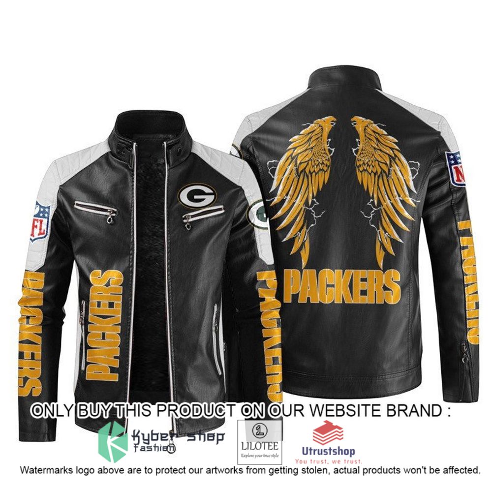 nfl green bay packers wings motor block leather jacket 1 76912