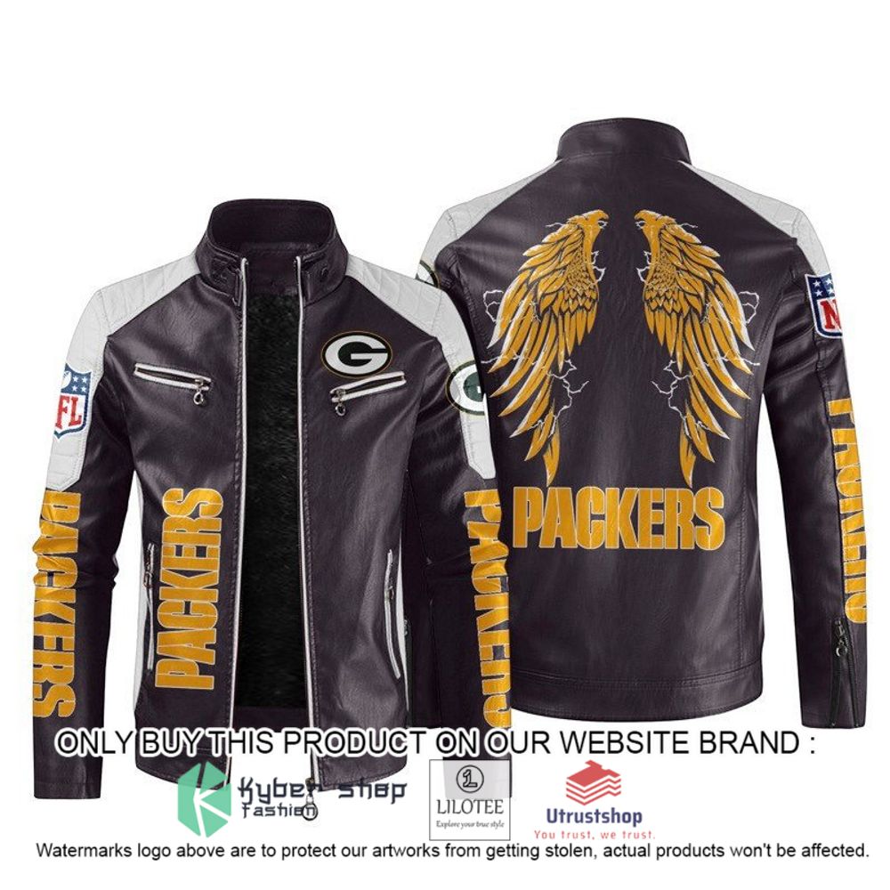 nfl green bay packers wings motor block leather jacket 2 7978