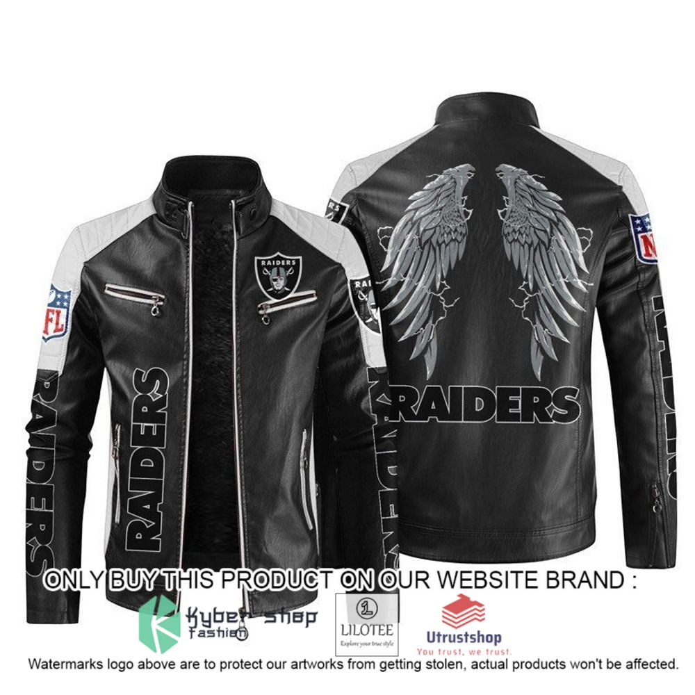 nfl las vegas raiders wings motor block leather jacket 1 29598