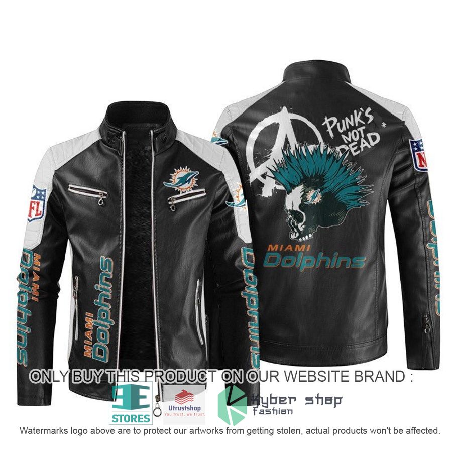 nfl miami dolphins punks not dead skull block leather jacket 1 23189