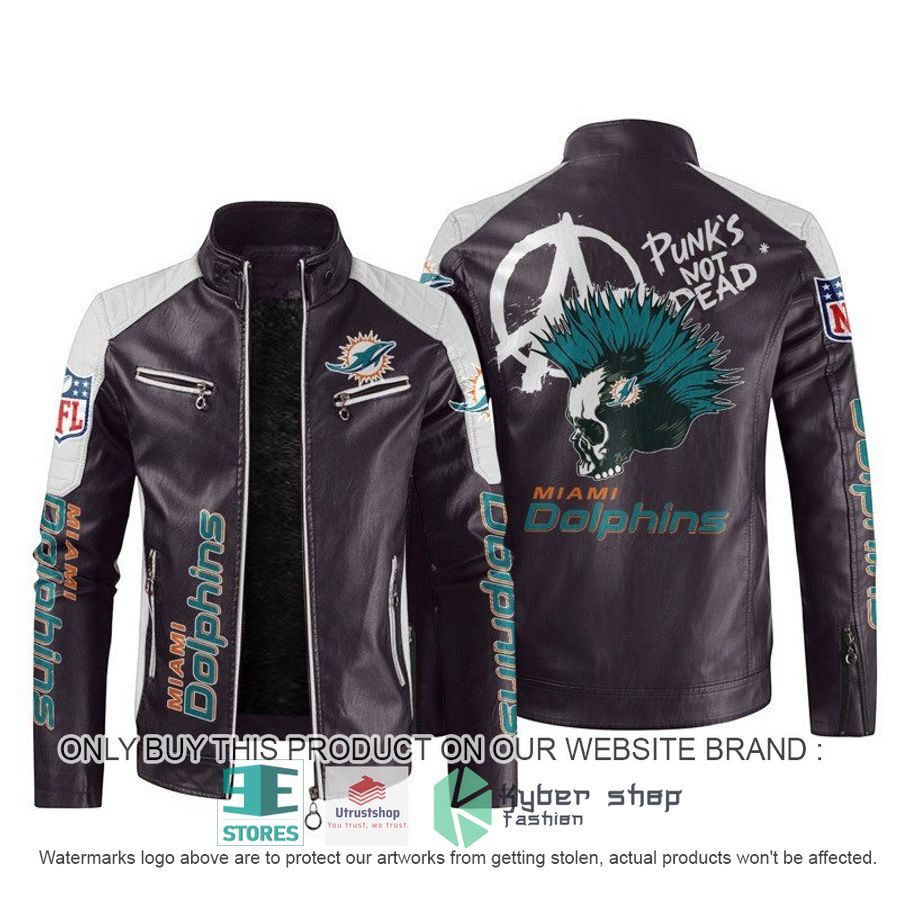 nfl miami dolphins punks not dead skull block leather jacket 2 96576