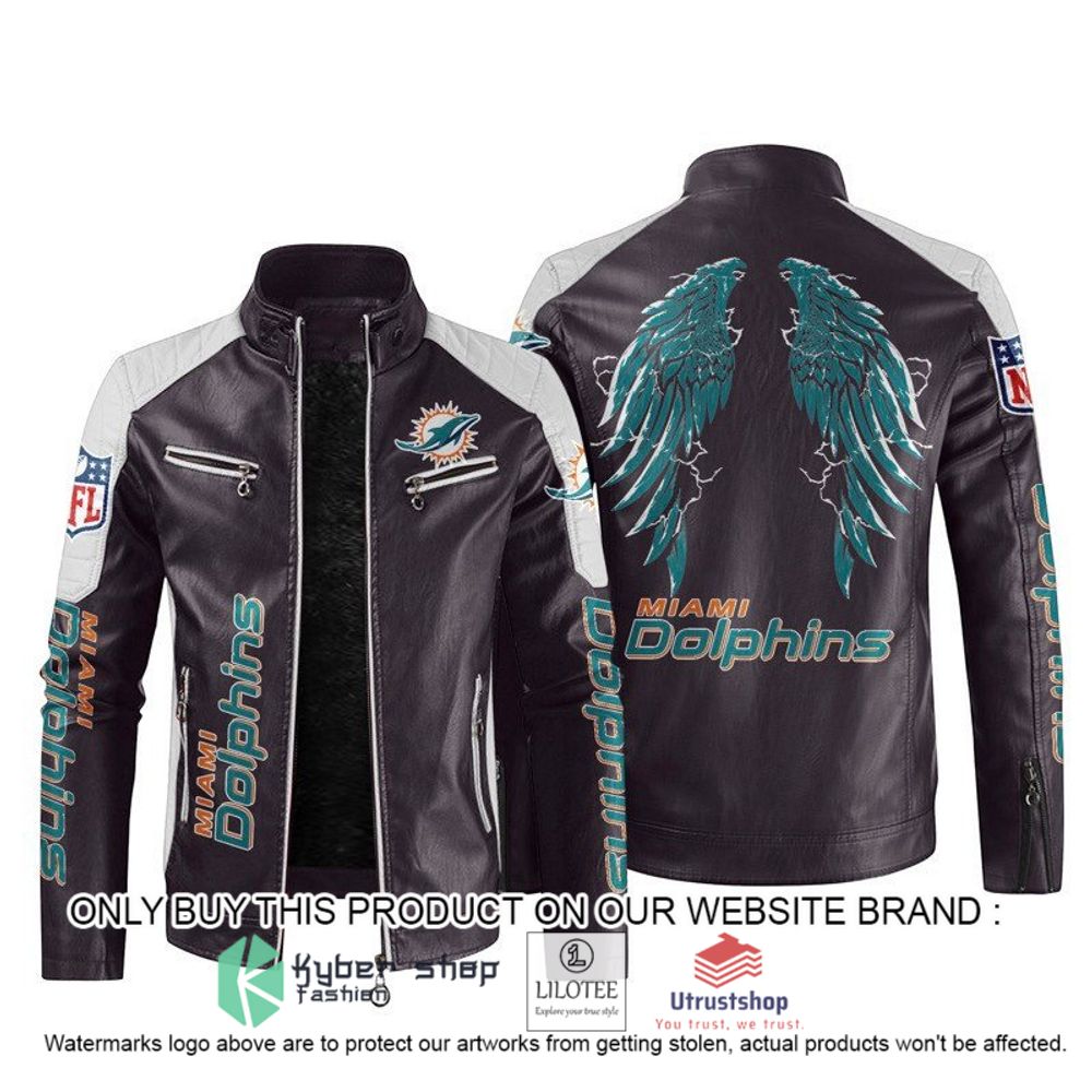 nfl miami dolphins wings motor block leather jacket 2 76180