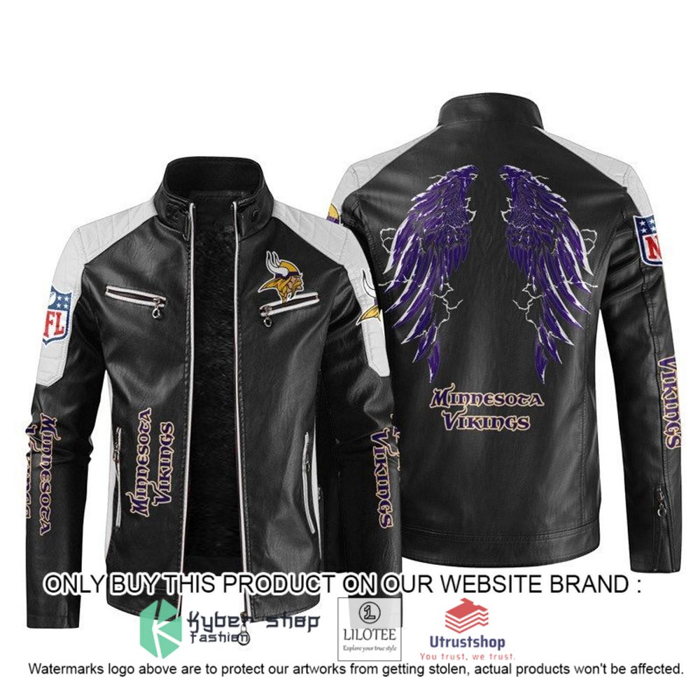 nfl minnesota vikings wings motor block leather jacket 1 27376
