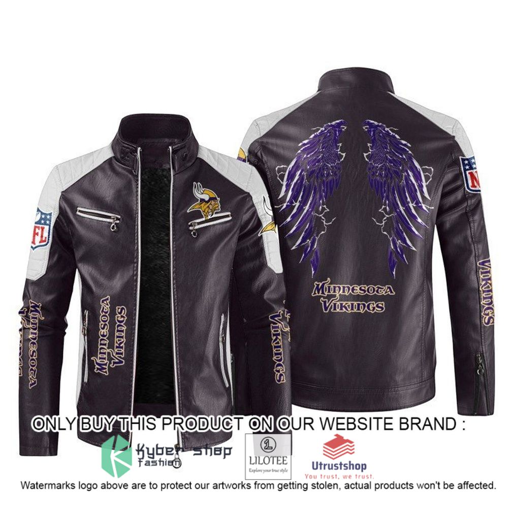 nfl minnesota vikings wings motor block leather jacket 2 42245