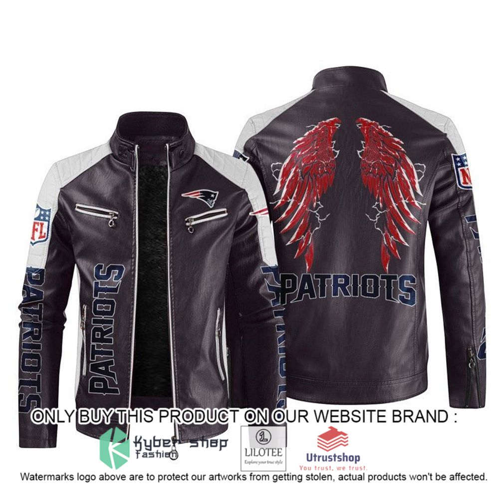 nfl new england patriots wings motor block leather jacket 2 38354