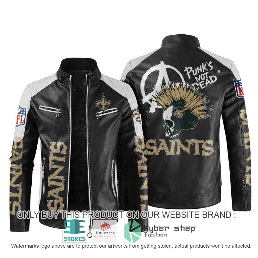 nfl new orleans saints punks not dead skull block leather jacket 1 52978