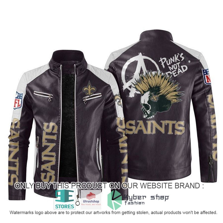 nfl new orleans saints punks not dead skull block leather jacket 2 89328