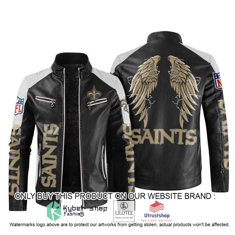 nfl new orleans saints wings motor block leather jacket 1 5653