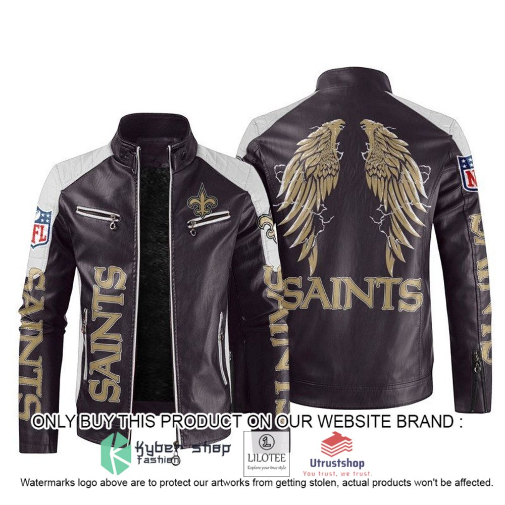 nfl new orleans saints wings motor block leather jacket 2 6564