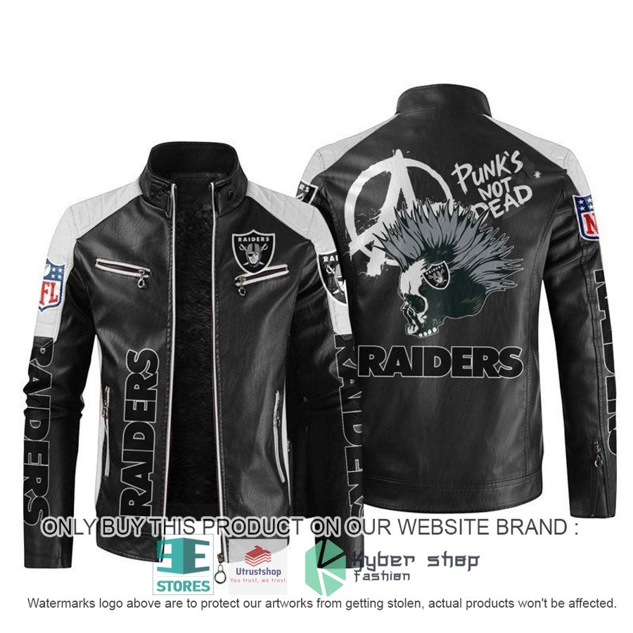 nfl oakland raiders punks not dead skull block leather jacket 1 50494
