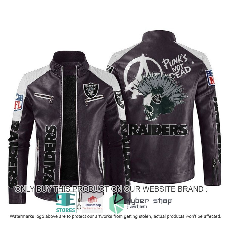 nfl oakland raiders punks not dead skull block leather jacket 2 13915