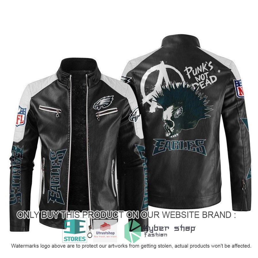 nfl philadelphia eagles punks not dead skull block leather jacket 1 34594