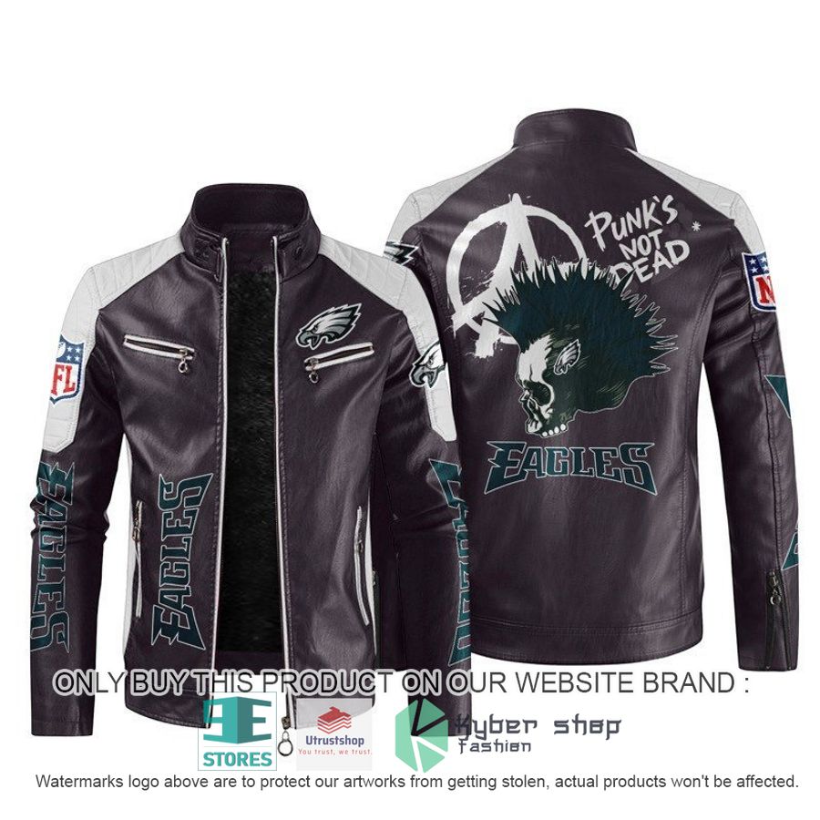 nfl philadelphia eagles punks not dead skull block leather jacket 2 15494