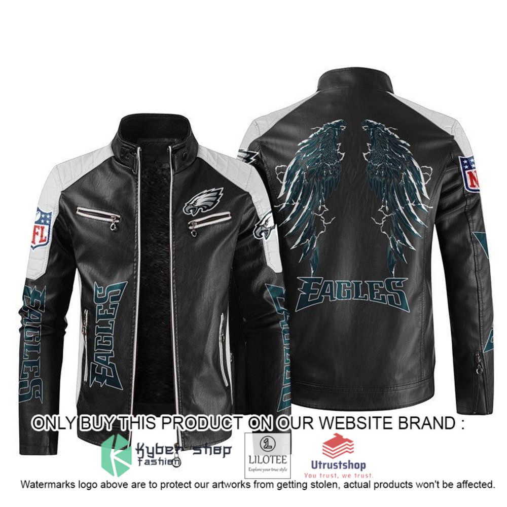 nfl philadelphia eagles wings motor block leather jacket 1 9807