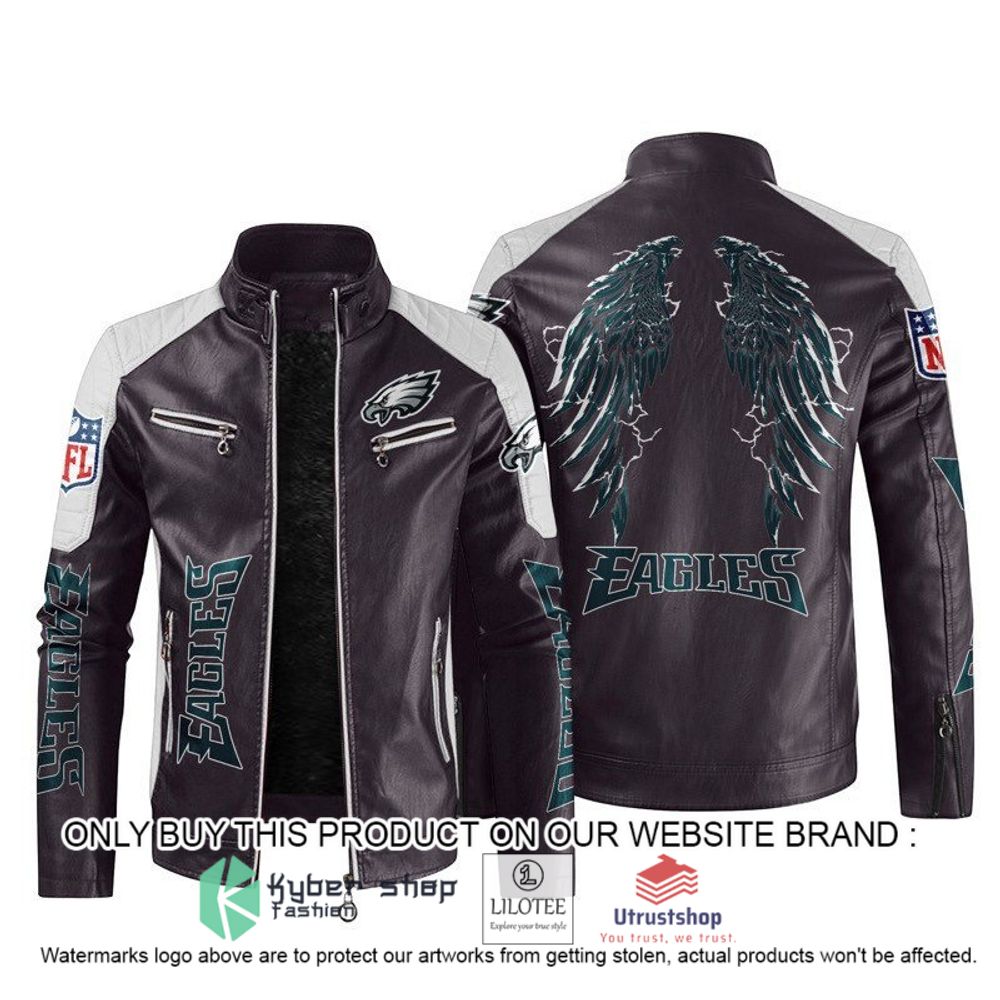 nfl philadelphia eagles wings motor block leather jacket 2 58170