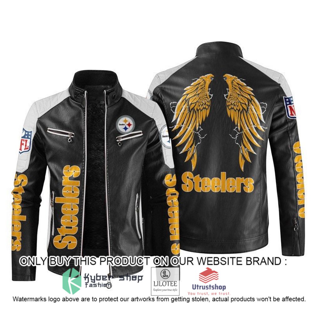 nfl pittsburgh steelers wings motor block leather jacket 1 17134