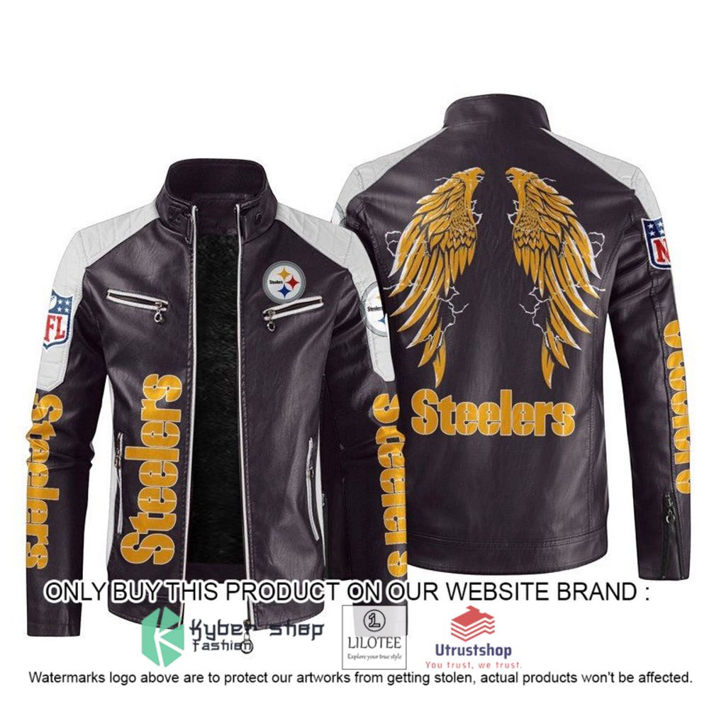 nfl pittsburgh steelers wings motor block leather jacket 2 94252