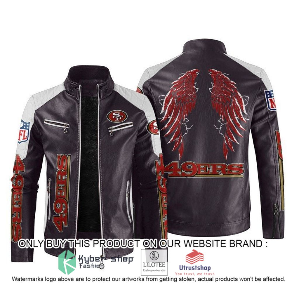 nfl san francisco 49ers wings motor block leather jacket 2 98850