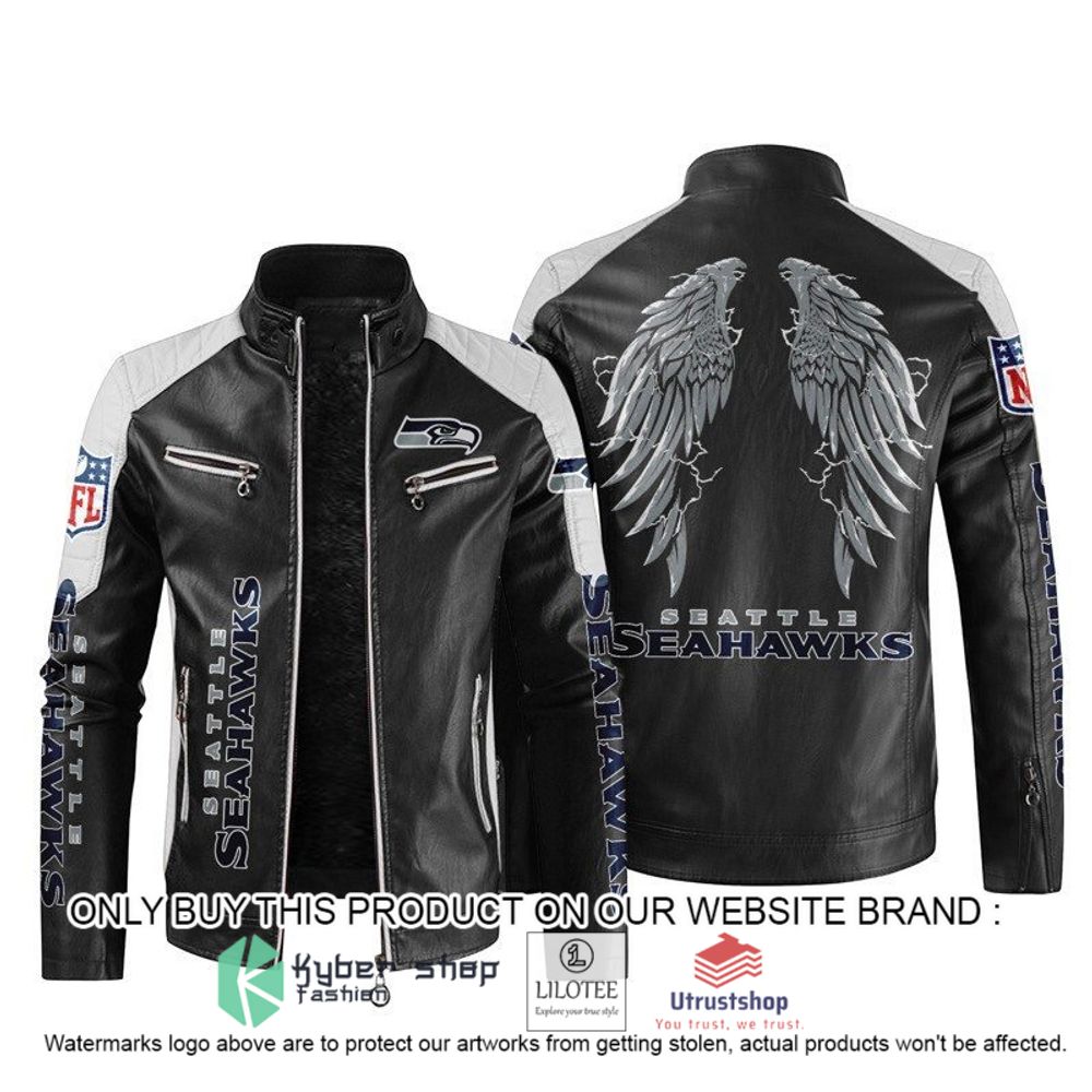nfl seattle seahawks wings motor block leather jacket 1 9439