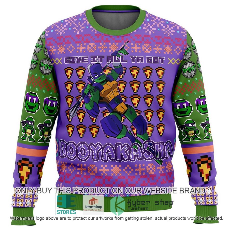 ninja turtle donatello give it all ya got booyakasha ugly christmas sweater 1 35087
