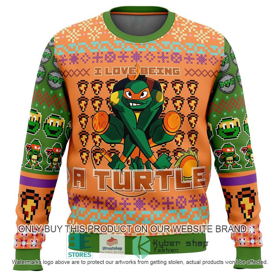 ninja turtle michelangelo i love being a turtle ugly christmas sweater 1 41283