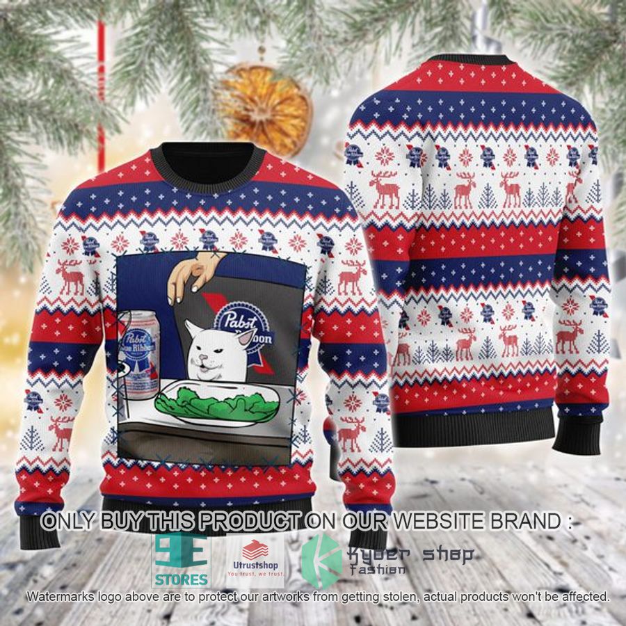 pabst blue ribbon cat meme ugly christmas sweater 1 52678