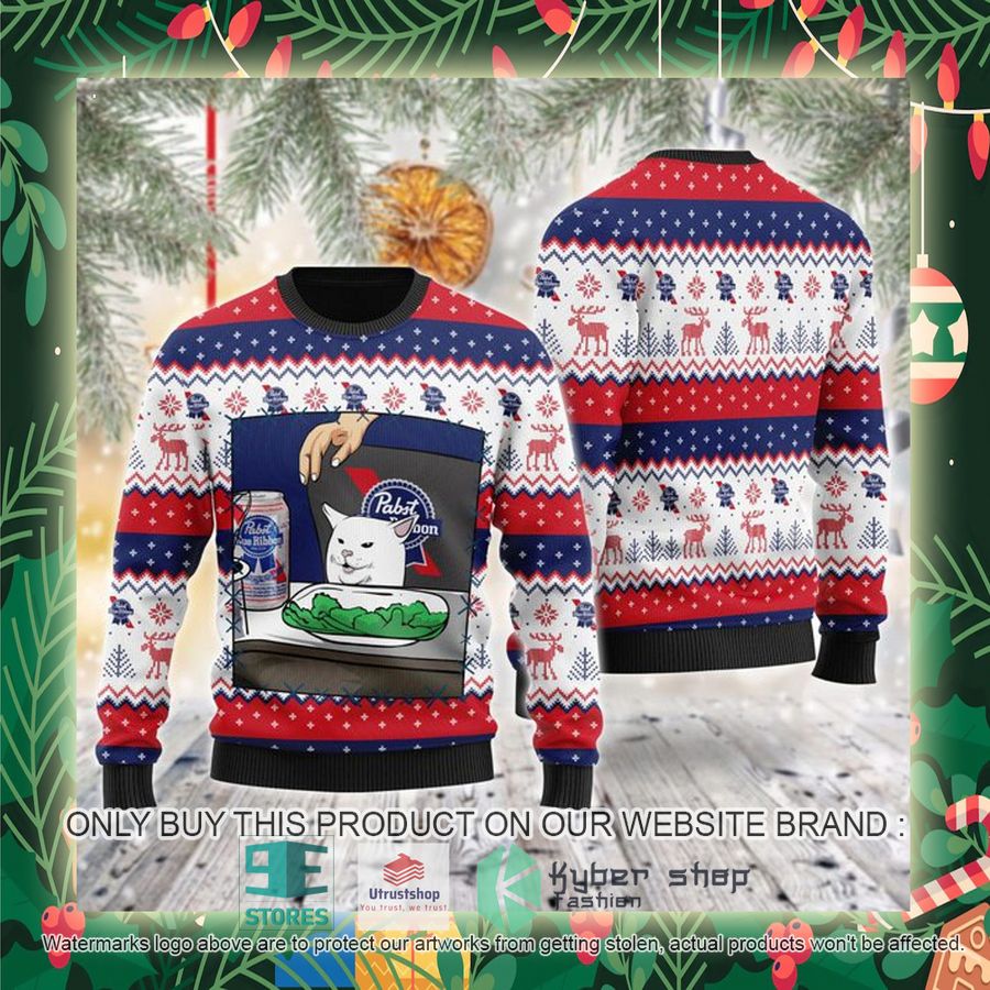 pabst blue ribbon cat meme ugly christmas sweater 2 83941