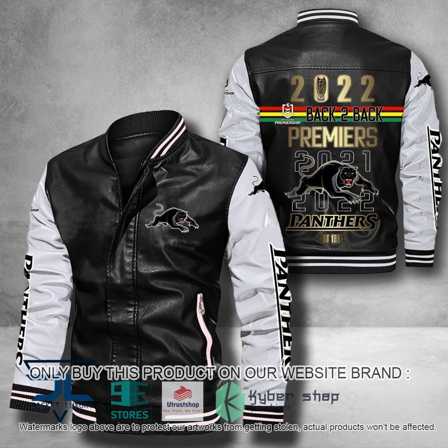 penrith panthers 2022 back to back premiers leather bomber jacket 1 46085