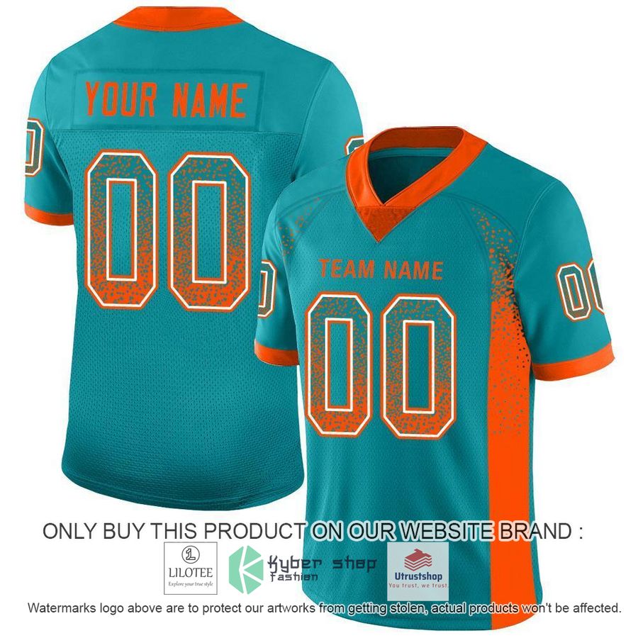 personalized aqua orange white mesh drift football jersey 1 45890