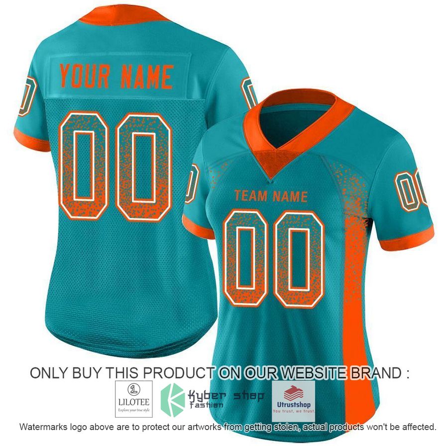 personalized aqua orange white mesh drift football jersey 2 57246