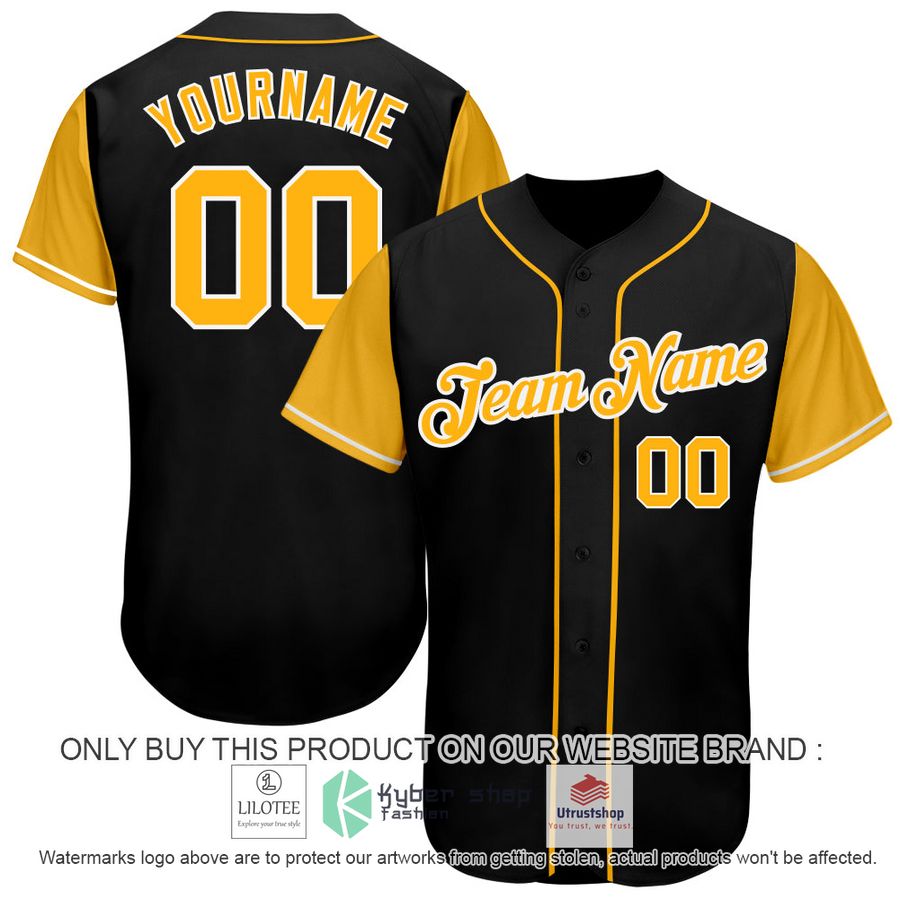 personalized black gold white two tone baseball jersey 1 74268